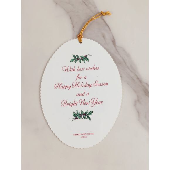 Nikko Ornament Fine China 5" Christmas Scalloped Hanging Tree Japan x2 Vintage - Picture 7 of 8